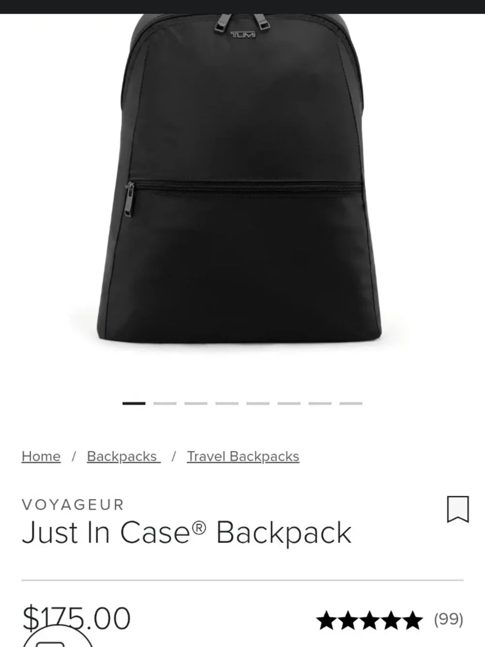 NWOT Tumi Just in Case Backpack in Black and Gold